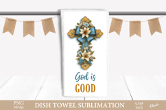 Easter Dish Towel Sublimation, Cross, Religious PNG Product Image 1