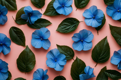 Blue Flowers and Green Leaves Background Wallpaper Product Image 1