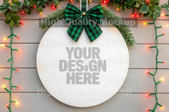 Christmas Round Wood Sign Mockup - Door Wood Sign Product Image 1