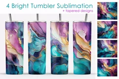 Tumbler Skinny Sublimation. Violet Teal and Gold Paints PNG Product Image 1