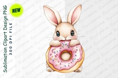 Watercolor Bunny Holding A Pink Donut Clipart Illustration Product Image 1