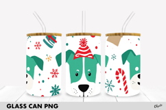 Christmas Dog 16 OZ Glass Can Wrap PNG. Winter Sublimation Product Image 1