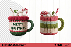 Crochet Christmas Coffee Clipart, Cup of Coffee PNG Product Image 1