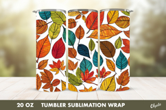 Fall Tumbler Sublimation. Autumn Leaves Tumbler PNG Product Image 1