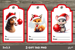 Christmas Gift Tag PNG. Cute Animal Christmas Labels PNG Product Image 1