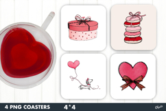 Valentine Coaster Sublimation, Love Square Coaster PNG Product Image 1