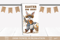 Easter Bunny Dish Towel PNG. Western Bunny Sublimation Product Image 1