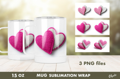 Crochet Pink Heart Mug Sublimation Wrap PNG Product Image 1