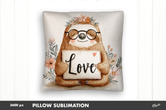 Sloth with Love Quote, Valentine Love Pillow Sublimation Product Image 1