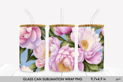 Peony Glass Can Wrap PNG. Spring Glass Can 16 OZ Product Image 1