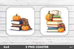 Book Coaster PNG, Cozy Autumn Sublimation PNG Product Image 1