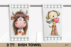 Whimsical Valentine Dish Towel PNG. Retro Animal Kitchen PNG Product Image 1