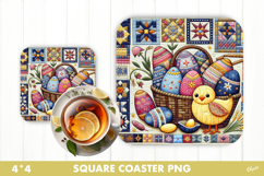 Easter Rustic Patchwork Coaster Sublimation PNG Product Image 1