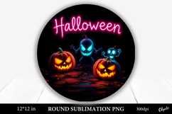 Neon Zombie Pumpkins, Halloween Round Sign Sublimation Product Image 1
