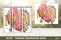 Golden Mom Flower Tumbler Wrap, 20 OZ Tumbler Sublimation Product Image 1