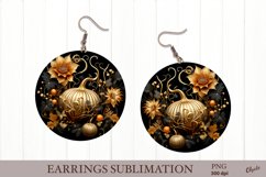 Golden Pumpkin Sublimation. Golden Halloween Earring PNG Product Image 1