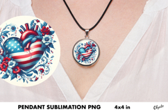 Patriotic Heart Pendant PNG. 4th July Cirkle PNG Product Image 1