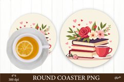 Heart and Book Coaster Sublimation. Round Coaster PNG Product Image 1