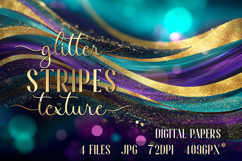 Glitter Teal Violet Golden Stripes backgrounds|Digital Paper Product Image 1