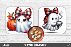 Cute Ghost Coaster Sublimation. Halloween Square Coaster Product Image 1