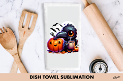 Halloween Dish Towel Sublimation. Halloween Crow PNG Product Image 1