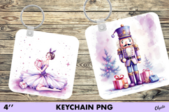 Watercolor Christmas Keychain PNG. Purple Christmas Keychain Product Image 1