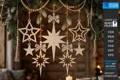 Wooden Christmas Ornament Laser Cut | Hanging Stars Laser Product Image 1