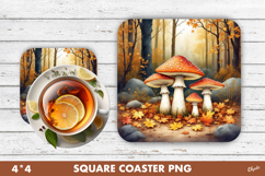 Fall Coaster Sublimation. Mushroom Coaster PNG Product Image 1