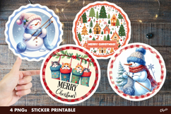 Christmas Stickers Sublimation PNG. Christmas Round Sticker Product Image 1