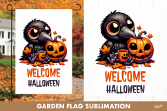 Halloween Garden Flag Sublimation. Crow Pumpkin PNG Product Image 1