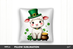 St Patrick’s Day Pillow Sublimation, Patricks Baby Lamb PNG Product Image 1
