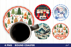 Christmas Coaster PNG. 4 Round Coaster Sublimation Product Image 1