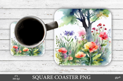 Wildflower Landscape Coaster PNG. Square Coaster PNG Product Image 1