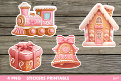 Pink Christmas Stickers PNG. Gingerbread Stickers Printable Product Image 1