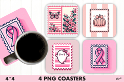 Pink Postage Stamp Coaster Sublimation Product Image 1
