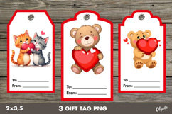 Valentine Gift Tag PNG. Cute Animal Labels PNG Product Image 1