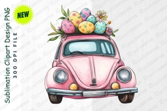 Watercolor Pink Car With Easter Eggs And Flowers Clipart Product Image 1