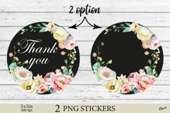 Thank You Stickers PNG. Beautiful Flower Stickers, Watercolo Product Image 1