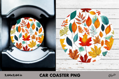 Fall Car Coaster PNG. Autumn Leaves Car Coaster PNG Product Image 1