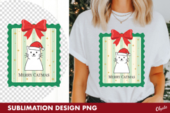 Christmas Cat, Tshirt Postage Stamp PNG Product Image 1