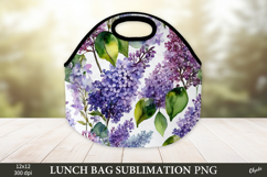 Watercolor Lilac Flower Lunch Bag Sublimation PNG Product Image 1