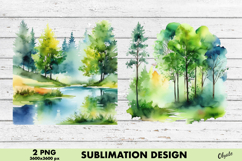 Landscape Clipart PNG. Watercolor Forest Sublimation Product Image 1