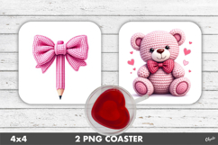 Pink Teacher Crochet Sublimation , Valentines Day Coaster Product Image 1