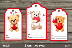 Valentine Gift Tag PNG. Cute Teddy Bear Labels PNG Product Image 1
