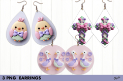 Easter Earrings Sublimation PNG, Spring Earrings PNG Product Image 1