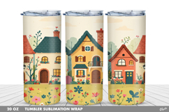 Cute Spring Houses Tumbler Wrap Sublimation PNG Product Image 1