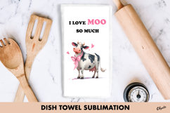 Funny Cow Dish Towel PNG, Valentine Cow Sublimation Product Image 1