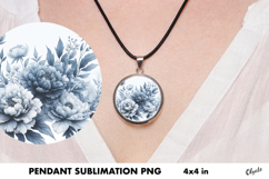 Pendant Peony PNG. Peony Jewelry Sublimation Product Image 1