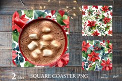 Christmas Coaster PNG. Poinsettia Square Coaster PNG Product Image 1