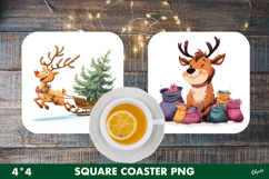 Christmas Deer Coaster. Cute Reindeer Sublimation PNG Product Image 1